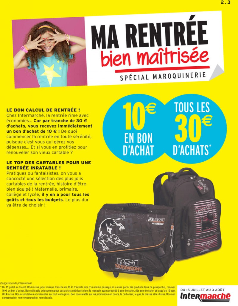 Bon Plan pour la Rentrée Scolaire: Reprise de cartable 10€ chez 