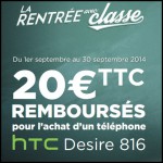 Offre de Remboursement (ODR) HTC : 20 € sur Smartphone Desire 816 - anti-crise.fr