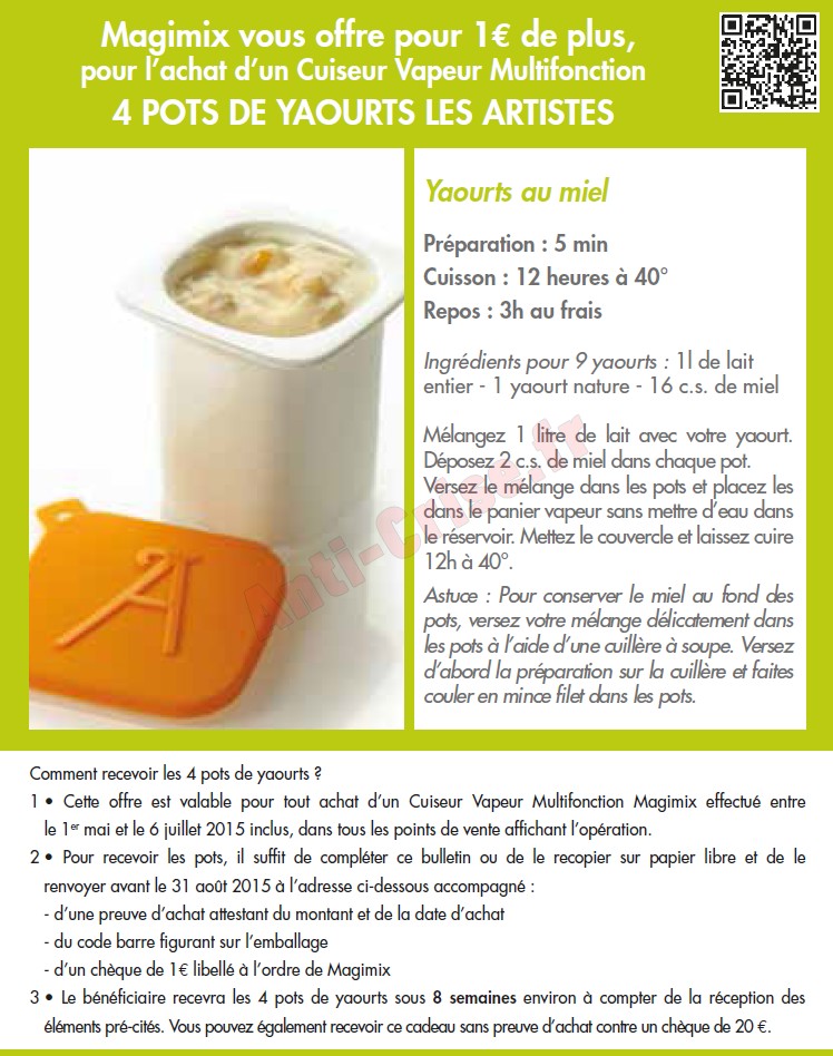 Anticrise.fr Bon Plan Magimix 4 Pots de Yaourt Les Artistes