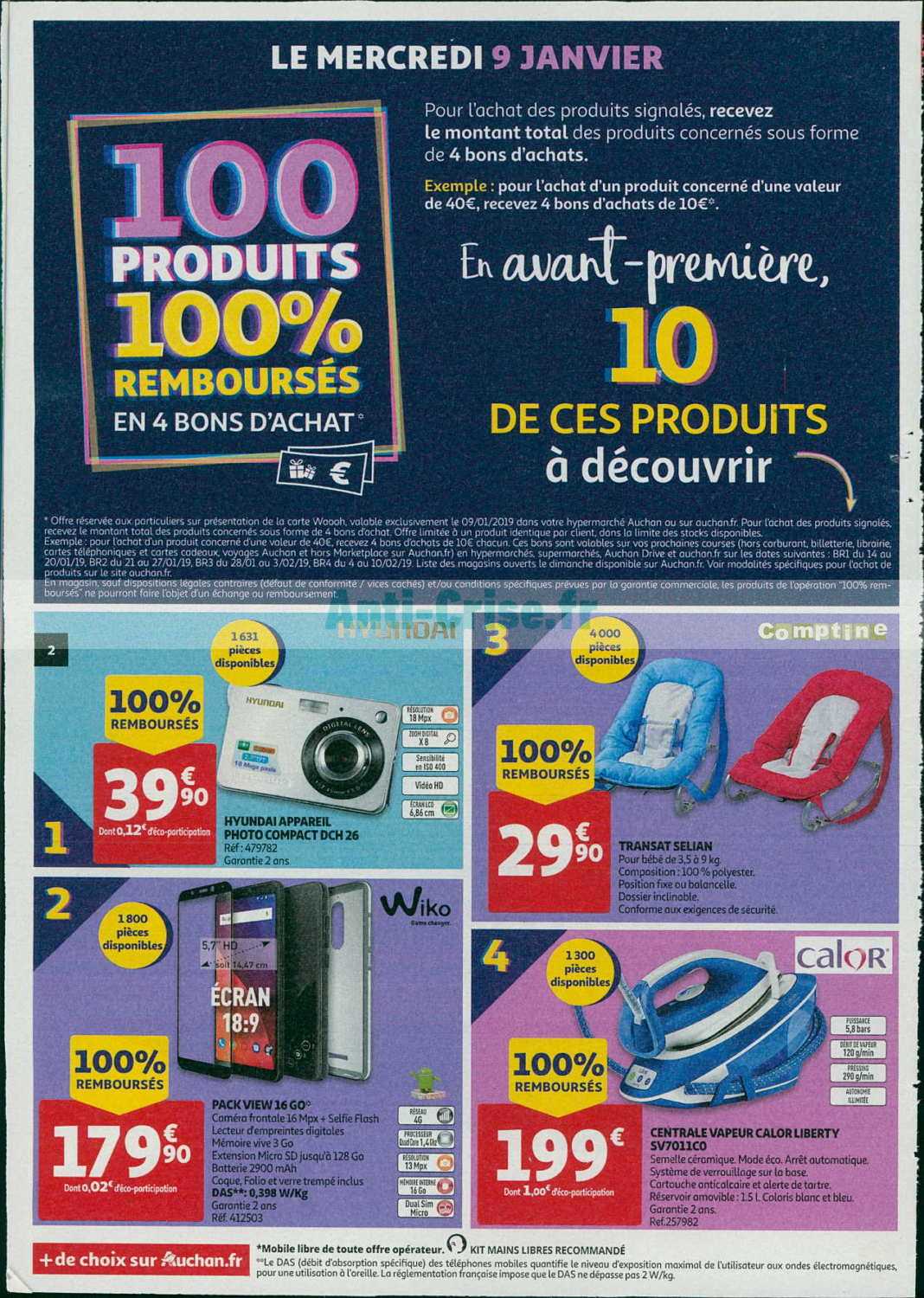 AUCHAN : le nouveau catalogue du 09 au 15 janvier 2019 est Catalogue Auchan des produits 100% remboursés du mercredi 2