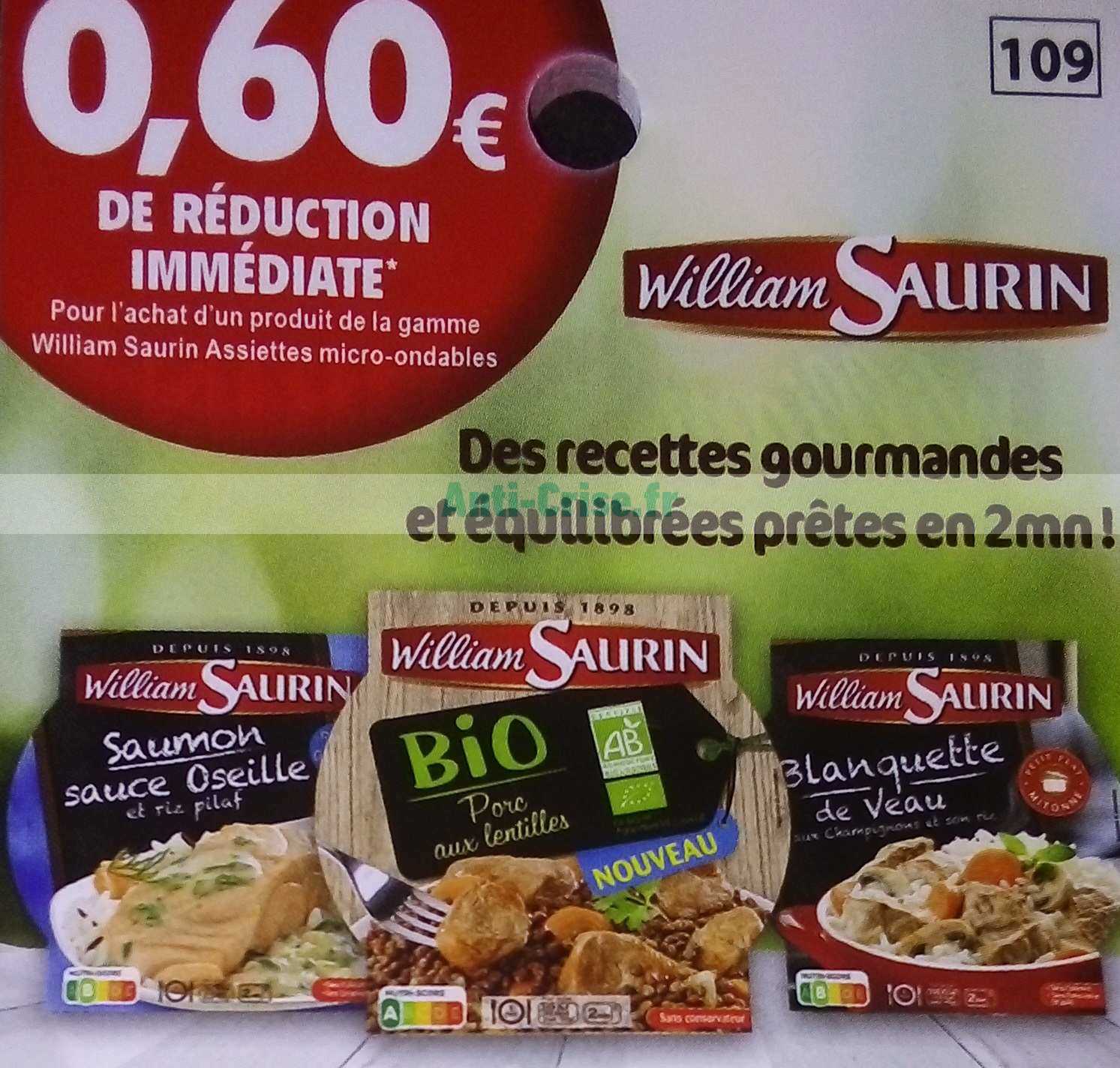Bons de réduction gratuits William Saurin – Plats cuisinés micro