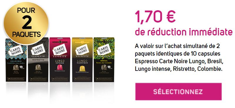Carte Noire : 1.7 € de réduction jusqu'au 31/10/2019 (Bon de réduction