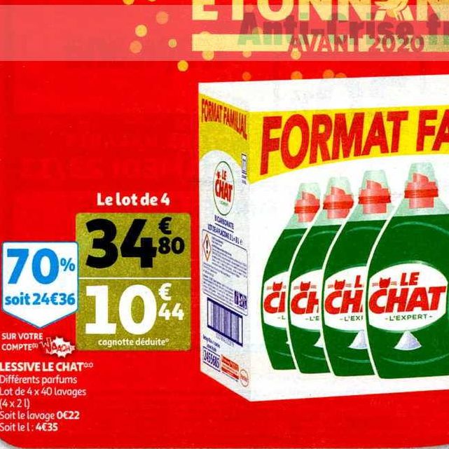 Promo LESSIVE LIQUIDE L'EXPERT LE CHAT(¹) Le lot chez Auchan