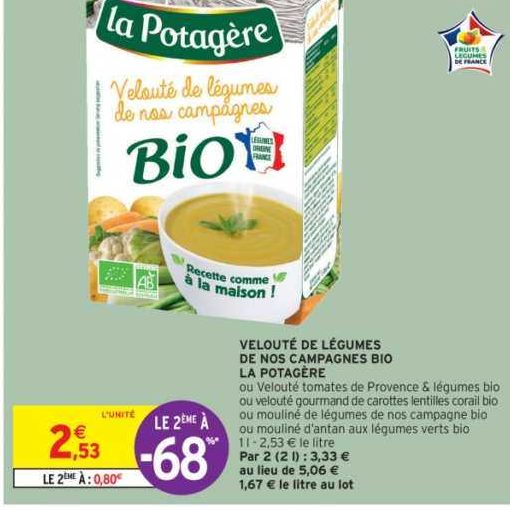 Achat La Potagère Soupe Velouté de nos campagnes- Légumes de