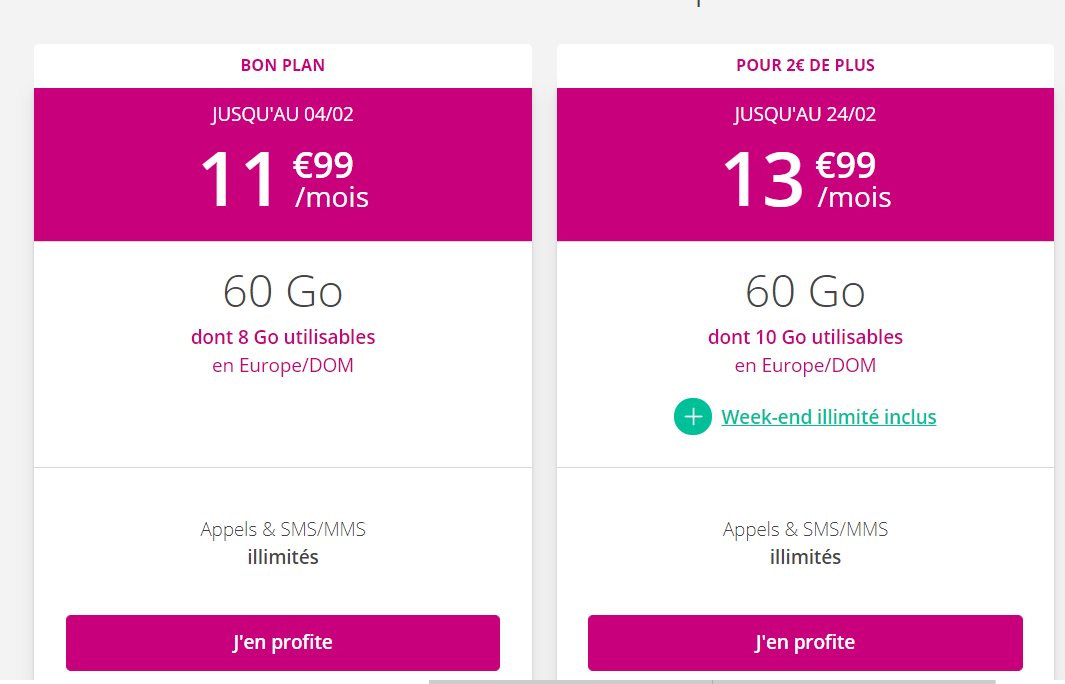 B And You Illimité Week End 11,99€ le forfait b&you 60go , 13.99€ 60go + illimite week end