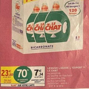 Lot de 3 bidons de lessive Liquide Bicarbonate L'Expert Le Chat