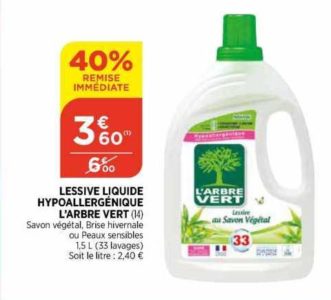 Lessive liquide L'Arbre Vert chez Atac (26/12 – 04