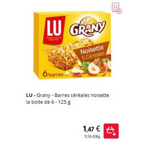 Barres de céréales aux noisettes grany LU