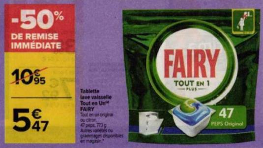 Tablettes lave-vaisselle FAIRY chez Carrefour