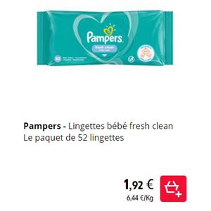 Lingettes Bébé Fresh Clean PAMPERS : le paquet de 52 lingettes à