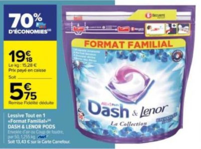 Promo Lessive capsules(d) DASH PODS chez Carrefour