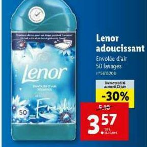 Promo Lenor adoucissant Envolée d'Air chez Lidl