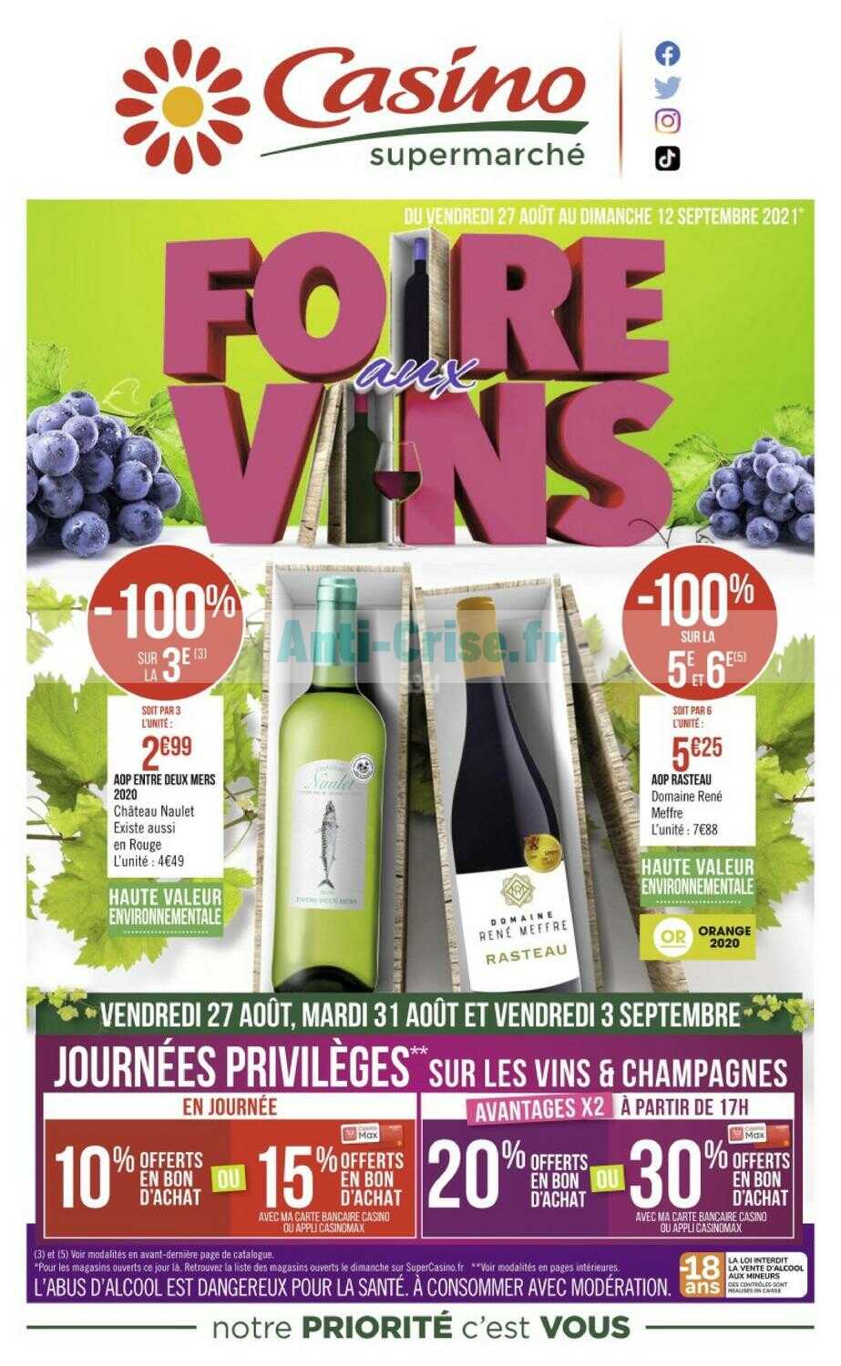 Catalogue Foire Aux Vins Casino 2022 Anti-crise.fr | Catalogue Casino du 30 août au 12 septembre 2021 (Foire aux  Vins)CASINO : le nouveau catalogue du 30 août au 12 septembre 2021 est  disponible! Que vous réserve le dernier catalogue ?