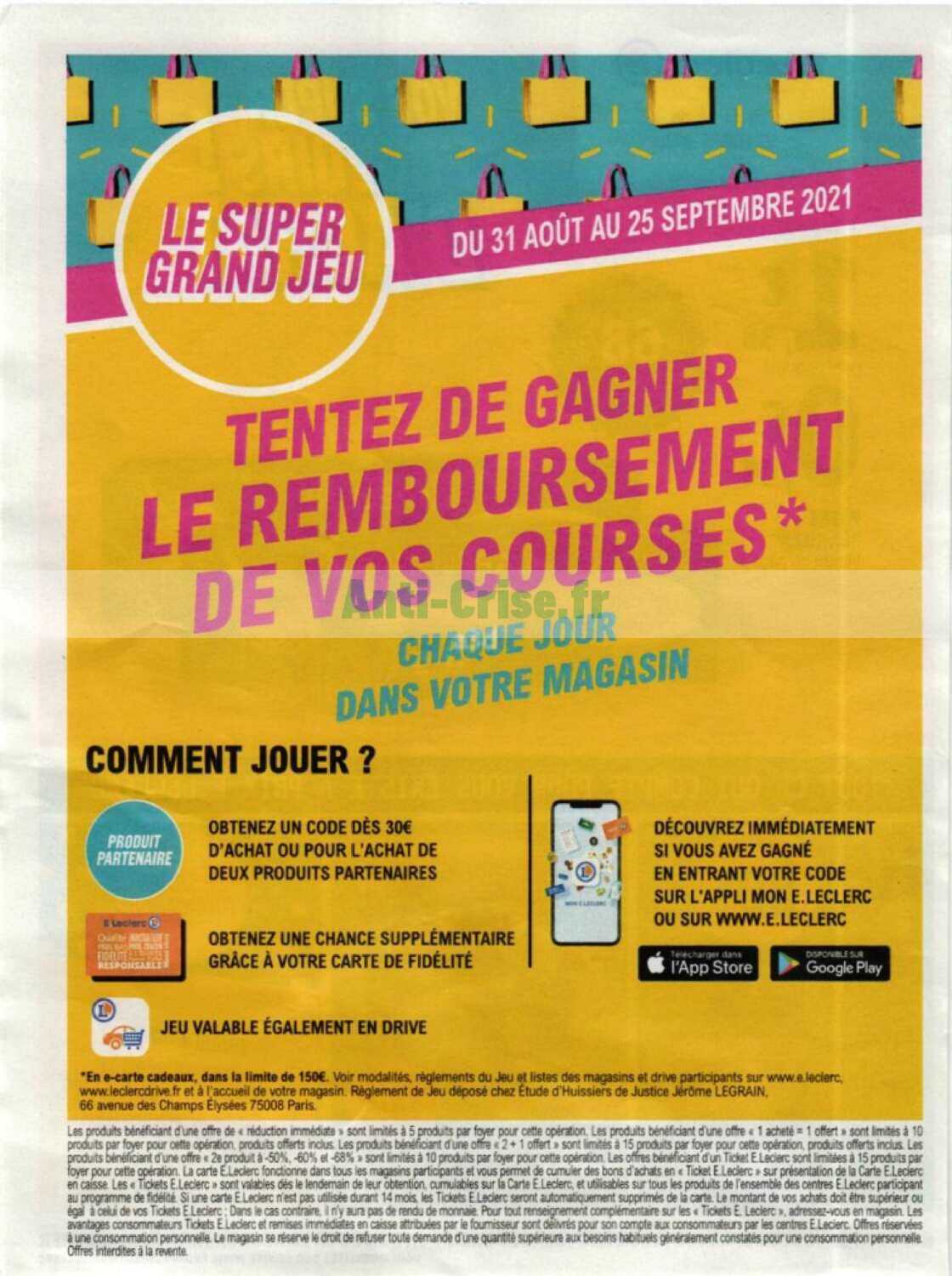 Le Super Grand Jeu De Septembre Anti-crise.fr | Catalogue Leclerc du 14 au 25 septembre 2021LECLERC : le nouveau catalogue du 14 au 25 septembre 2021 est disponible! Ne ratez pas les promos du catalogue.