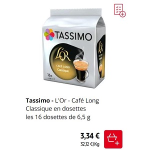 Café dosettes café long classique L'OR TASSIMO : le paquet de 16 dosettes à  Prix Carrefour