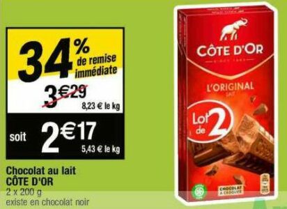 CÔTE D'OR L'Original Tablette de chocolat au lait