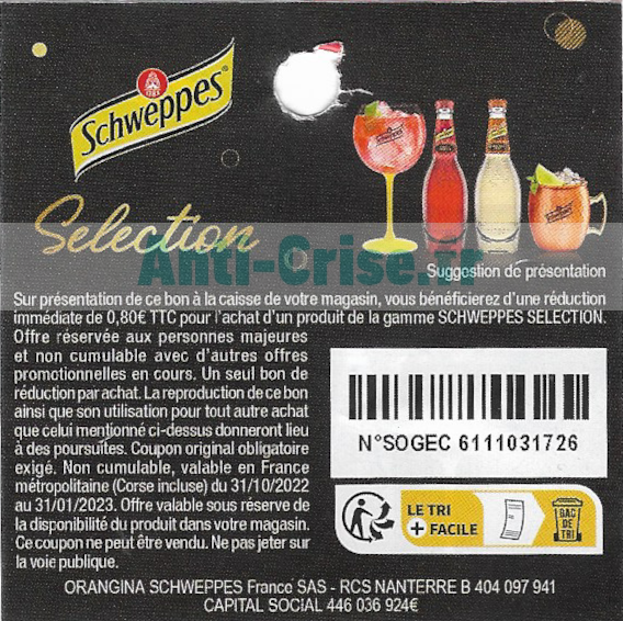 Anti-crise.fr | Schweppes : 0.8 € de réduction jusqu’au 21/01/2023 (Bon ...
