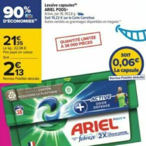 Promo Lessive capsules(d) ARIEL PODS chez Carrefour Contact