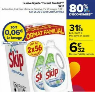 Lessive Liquide Fraicheur Intense SKIP : les 2 à Prix Carrefour