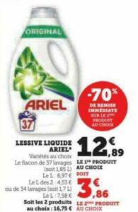 Promo Lessive Liquide Ariel Le 2e à -80% chez Super U 