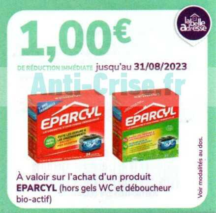 EPARCYL : 1 € de réduction jusqu'au 31/08/2023 (Bon de  réduction reçu par courrier sur La Belle Adresse (Livret))EPARCYL : 1 € de  réduction jusqu'au 31/08/2023 (Bon de réduction reçu