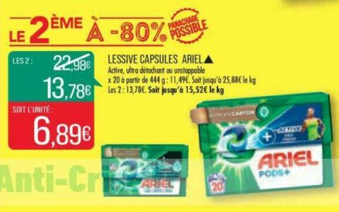 Lessive capsules Ariel Pods+ ultra détachant Réduction immédiate