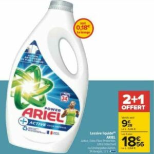 Promo Lessive liquide(d) ARIEL + chez Carrefour