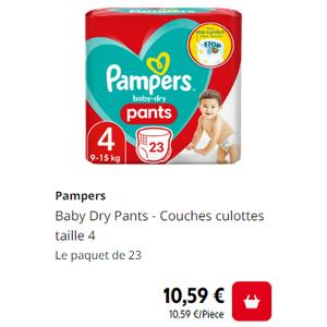 Promo Pampers 24 couches baby dry taile 4 10 à 15 kg ou 76 couches