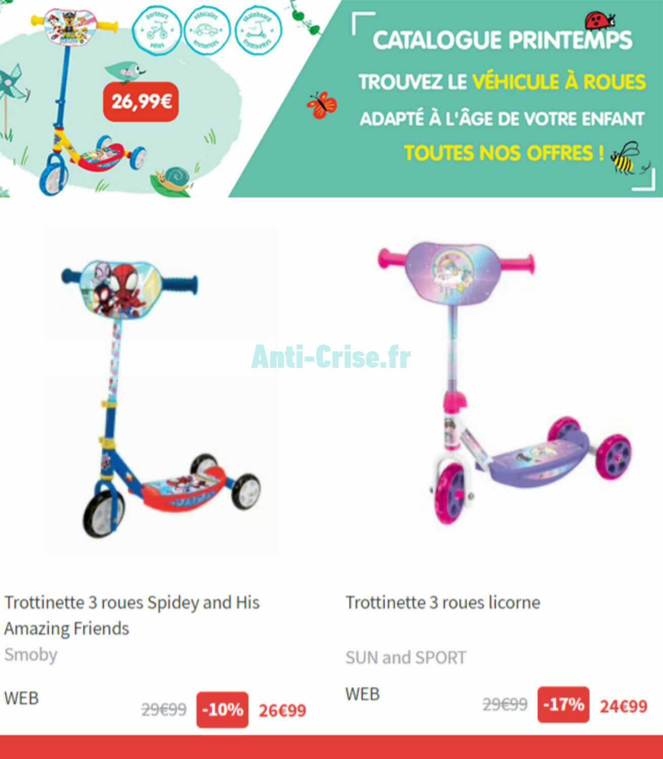 Trottinette 3 roues licorne SUN and SPORT : King Jouet