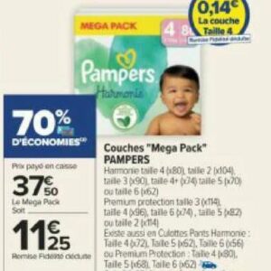 Pampers harmonie taille 4 - 56 couches