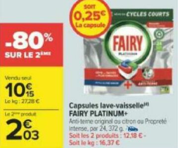 Capsules lave-vaisselle FAIRY chez Carrefour (16