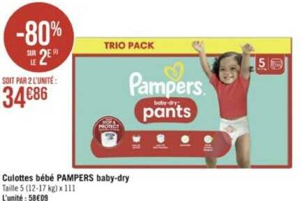 Promo Couches bébés PAMPERS Baby Dry Pants Taille 5 x 24 chez Géant Casino