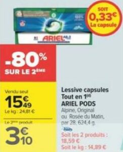Promo Lessive Capsules Ariel Pods chez Carrefour Drive