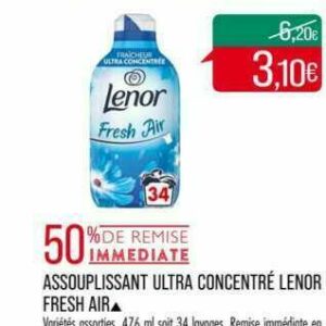 Promo Lenor fresh air adoucissant concentré chez Carrefour Market