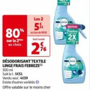 Désodorisant Textile febreze chez Auchan (05/09