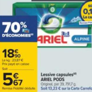 Lessive en Capsules ARIEL chez Carrefour (26/09