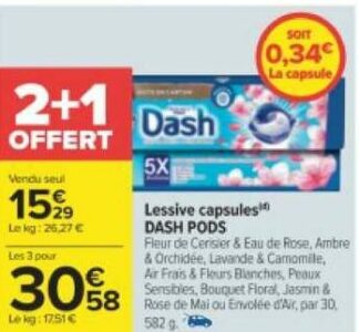 Dash Lessive Capsule Tout-En-1 Pods Jasmin & Rose De Mai, 40 capsules