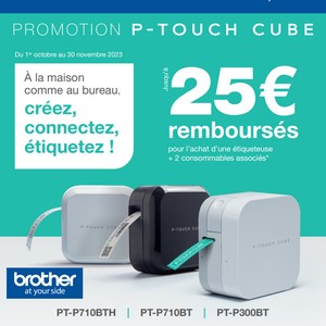 BROTHER Etiqueteuse bureautique Bluetooth Le Cube PT-P300BT