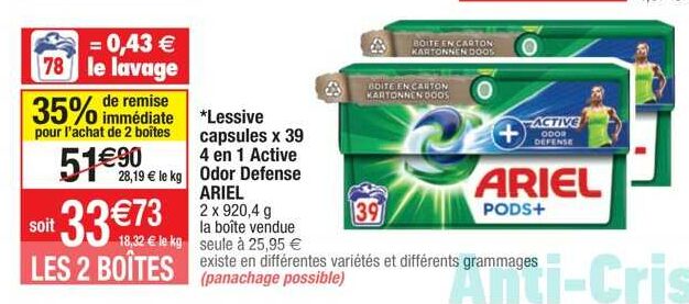 Lessive Capsule Orange Tout-En-1 ARIEL : la boite de 23 capsules à Prix  Carrefour