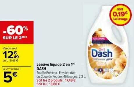 Lessive Liquide Coup De Foudre 2 En 1 DASH