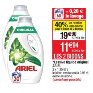 Lessive Liquide Détergent Ultra ARIEL : le bidon 2,9L à Prix Carrefour