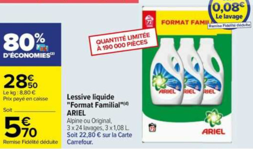 Lessive liquide alpine 24 lavages Ariel x1 sur