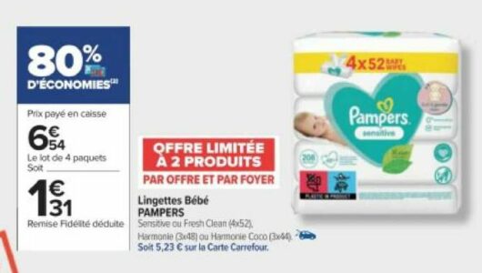 Lingettes Bébé Sensitive PAMPERS : le paquet de 80 lingettes à Prix  Carrefour