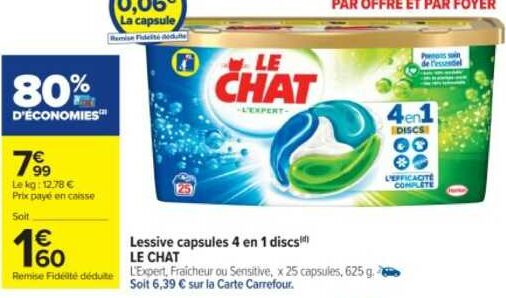 Lessive Capsule Discs L'Expert 4En1 LE CHAT : la boîte de 25 capsules à  Prix Carrefour