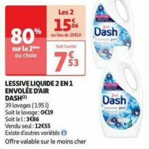 Lessive Liquide Envolée D'Air 2 En 1 DASH