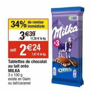 Tablette chocolat au lait daim Milka x3 - 100g