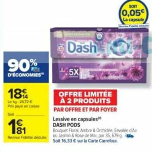 Lessive Dash Pods chez Carrefour Market (09/01