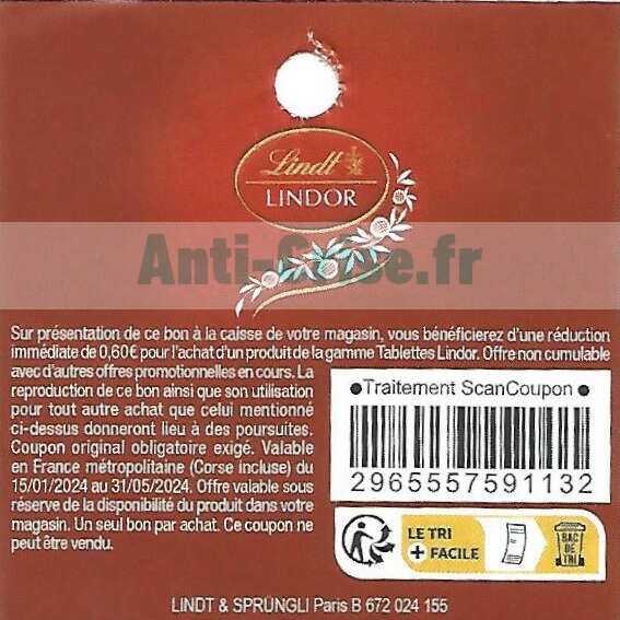 Anti-crise.fr | Lindt : 0.6 € de réduction jusqu’au 31/05/2024 (Bon de ...