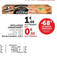 Pâte à pizza CROUSTIPATE chez Magasins U (11/08 – 23/08)