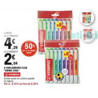 Leclerc : 50% sur Surligneurs Fluo STABILO Swing Cool (28/07 – 29/08)